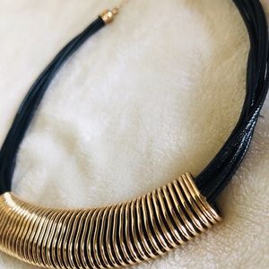 Black And Gold Necklace With Gold Adjustable Chain